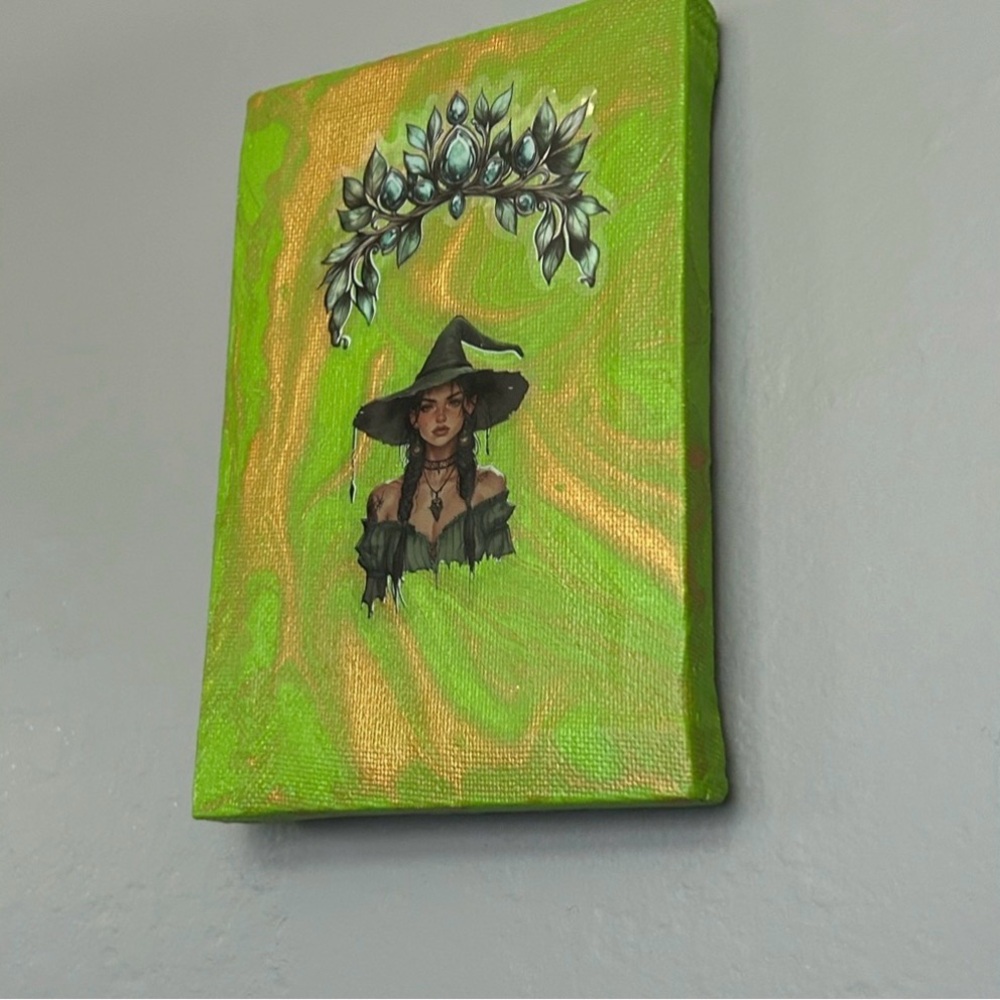 Original Green Witch Canvas Wall Art Painting